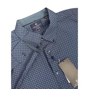 Con.Struct‎ Mens XXL Slim Fit Blue Geometric 4-Way Stretch Button Down Shirt NEW